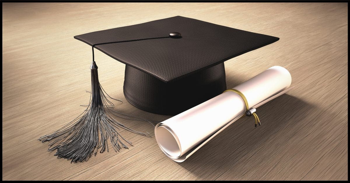 Graduation cap and degree.