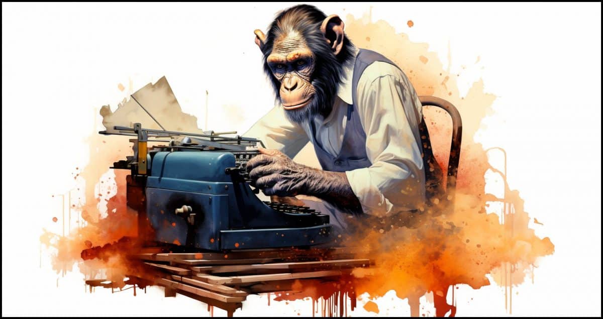 Chimp at a typewriter.