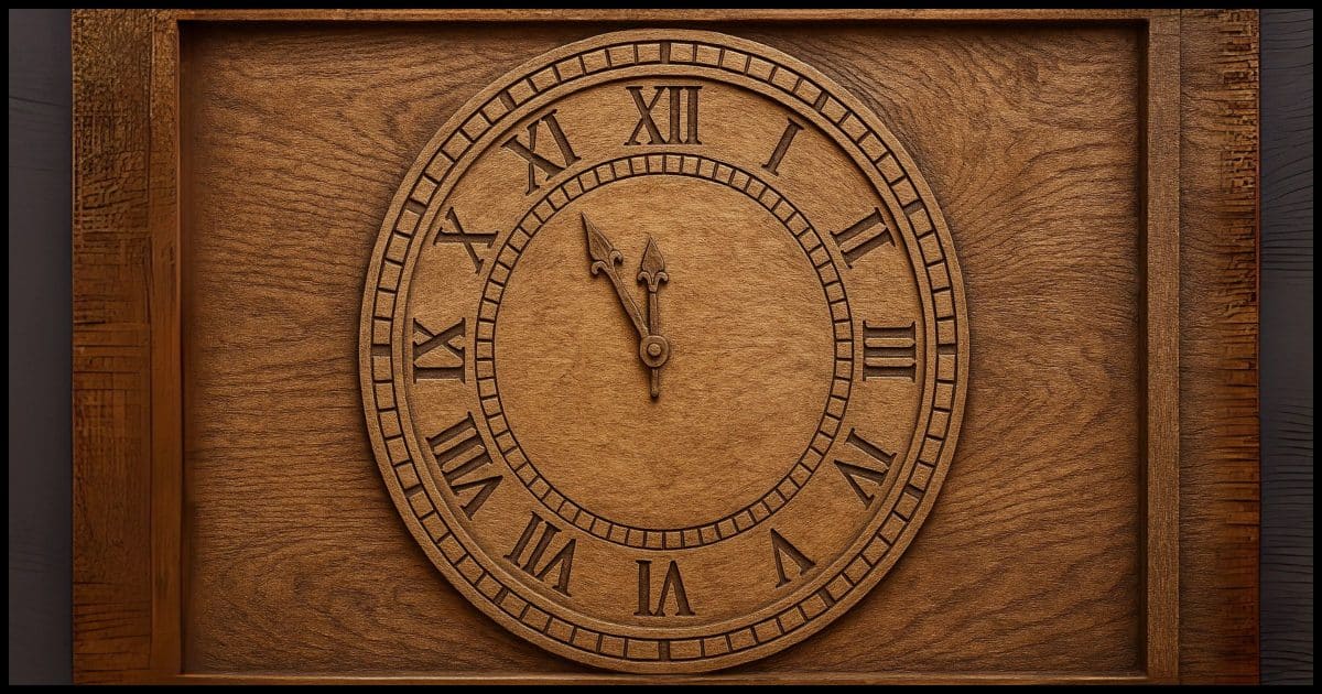 Face of a clock at 11:55